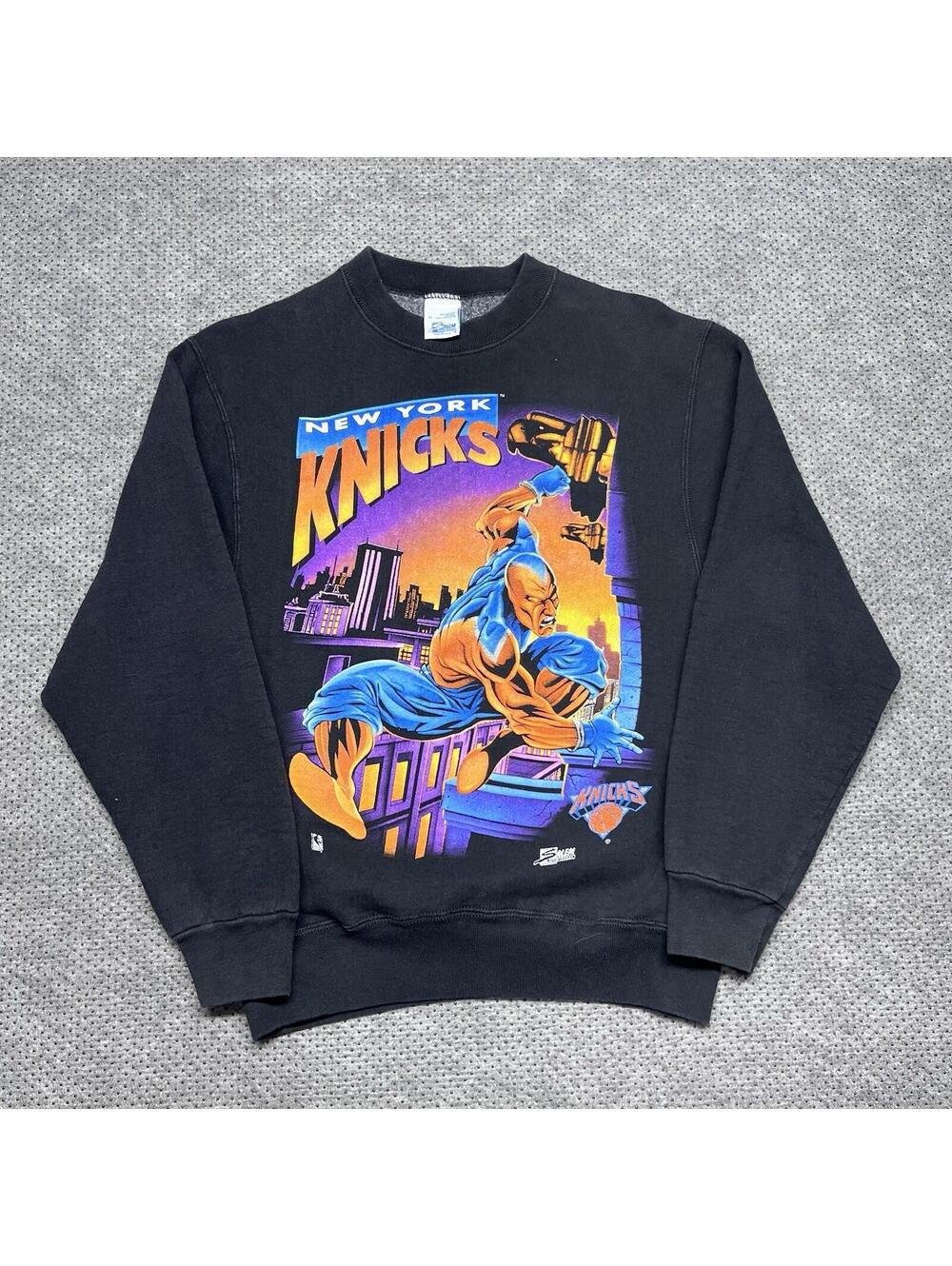 Vintage 90S Salem New York Knicks Superhero Sweatshirt Medium RARE MENS BLACK